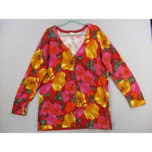 Isaac Mizrahi Live Floral Cardigan Large 100% Cotton Button-Up Lightweight Sweat